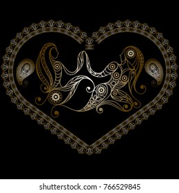 Decorative zodiac sign Gemini. Horoscope and astrology (astronomy)-symbol. Lace heart-concept of love for Valentine's day. Vector illustration.
