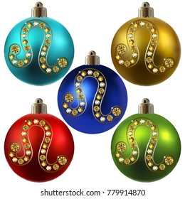Decorative zodiac sign Leo. Horoscope and astrology (astronomy)-symbol. Christmas ball. New Year's design. Vector illustration.