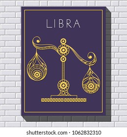 Decorative zodiac sign Libra. Horoscope and astrology (astronomy)-symbol. Vector illustration.