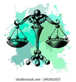 Decorative zodiac sign Libra. Horoscope and astrology (astronomy)-symbol. Vector illustration.