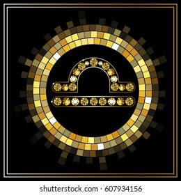 Decorative zodiac sign Libra. Horoscope and astrology (astronomy)-symbol. Suitable for invitation, flyer, sticker, poster, banner, card, label, cover, web. Vector illustration.