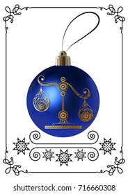 Decorative zodiac sign Libra. Horoscope and astrology (astronomy)-symbol. Christmas ball. New Year's design.  Vector illustration.