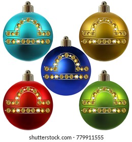 Decorative zodiac sign Libra. Horoscope and astrology (astronomy)-symbol. Christmas ball. New Year's design.  Vector illustration.