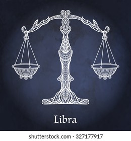 Decorative Zodiac sign Libra on night sky background in zentangle style