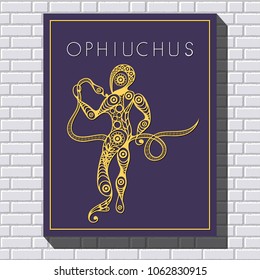 Decorative zodiac sign Ophiuchus. Horoscope and astrology (astronomy)-symbol. Vector illustration.