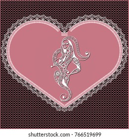Decorative zodiac sign Ophiuchus. Horoscope and astrology (astronomy)-symbol. Lace heart-concept of love for Valentine's day. Vector illustration.