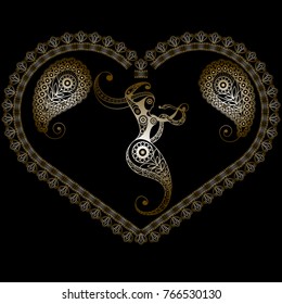 Decorative zodiac sign Ophiuchus. Horoscope and astrology (astronomy)-symbol. Lace heart-concept of love for Valentine's day. Vector illustration.