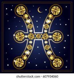 Decorative zodiac sign Pisces. Horoscope and astrology (astronomy)-symbol. Suitable for invitation, flyer, sticker, poster, banner, card, label, cover, web. Vector illustration.