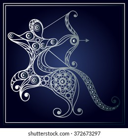 Decorative zodiac sign Sagittarius in floral style. Horoscope and astrology (astronomy)-symbol. Vector illustration.