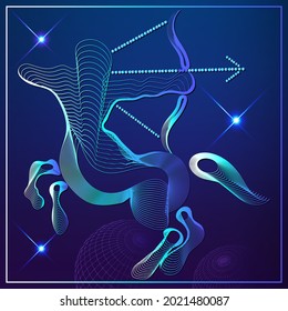 Decorative zodiac sign Sagittarius. Horoscope and astrology (astronomy)-symbol. Vector illustration.