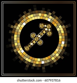 Decorative zodiac sign Sagittarius. Horoscope and astrology (astronomy)-symbol. Suitable for invitation, flyer, sticker, poster, banner, card, label, cover, web. Vector illustration.