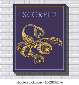 Decorative zodiac sign Scorpio. Horoscope and astrology (astronomy)-symbol. Vector illustration.