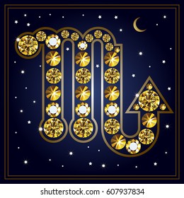 Decorative zodiac sign Scorpio. Horoscope and astrology (astronomy)-symbol. Suitable for invitation, flyer, sticker, poster, banner, card, label, cover, web. Vector illustration.