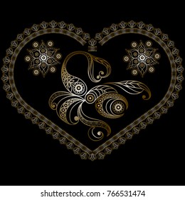 Decorative zodiac sign Scorpio. Horoscope and astrology (astronomy)-symbol. Lace heart-concept of love for Valentine's day.  Vector illustration.