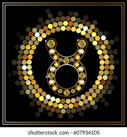 Decorative zodiac sign Taurus. Horoscope and astrology (astronomy)-symbol. Suitable for invitation, flyer, sticker, poster, banner, card, label, cover, web. Vector illustration.