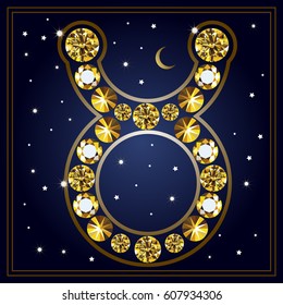 Decorative zodiac sign Taurus. Horoscope and astrology (astronomy)-symbol. Suitable for invitation, flyer, sticker, poster, banner, card, label, cover, web. Vector illustration.