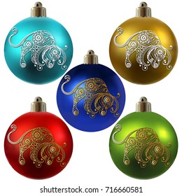 Decorative zodiac sign Taurus. Horoscope and astrology (astronomy)-symbol. Christmas ball. New Year's design. Vector illustration.