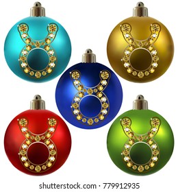 Decorative zodiac sign Taurus. Horoscope and astrology (astronomy)-symbol. Christmas ball. New Year's design. Vector illustration.
