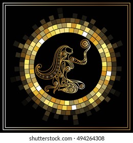 Decorative zodiac sign Virgo. Horoscope and astrology (astronomy)-symbol. Vector illustration.