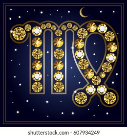 Decorative zodiac sign Virgo. Horoscope and astrology (astronomy)-symbol. Suitable for invitation, flyer, sticker, poster, banner, card, label, cover, web. Vector illustration.