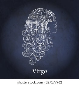 Decorative Zodiac sign Virgo on night sky background in zentangle style