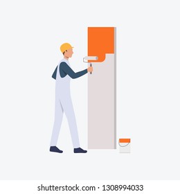Decorator flat icon. Painter, painting, roller, wall. Labor concept. Can be used for topics like construction site, home repair, renovation