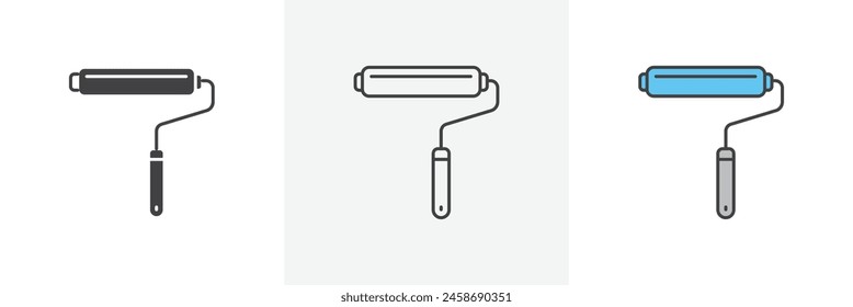 Decorator's Paint Roller Icon Set. Interior design tool vector symbol. Color roller application sign.