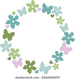 Decortive round frame with butterfly and flowers, Summer wreath