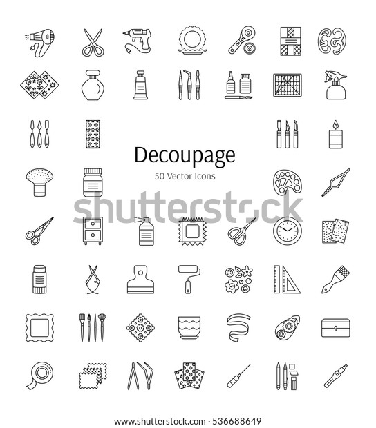 Decoupage Tools Accessories Vector Line Icons Stock Vector (Royalty ...