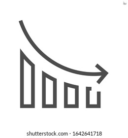 Decrease arrow, bar chart or bar graph vector icon. Set of data, info to show trend in negative direction i.e. financial, money, price, cost, rate, sale, salary, profit, gdp, stock or value. 48x48 px.