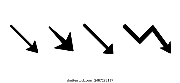 Decrease arrow icon set in generic style. Down direction sign symbol