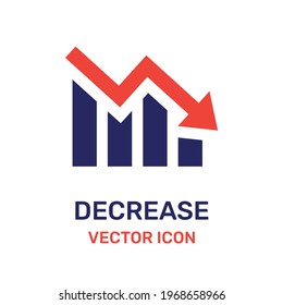  Decrease chart with bars declining. Data graph loss vector icon