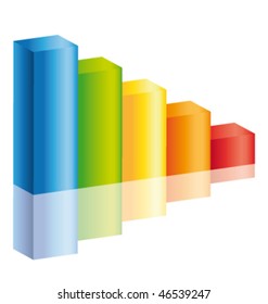Decrease colorful stick diagram icon with reflection. Vector icon.