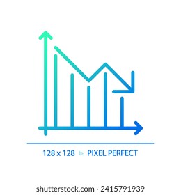 Decrease graph gradient linear vector icon. Arrow going down. Money diagram. Economic crisis. Recession business. Thin line color symbol. Modern style pictogram. Vector isolated outline drawing