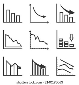 Decrease Graph Icon. Declining Business Report Symbol. Linear Stroke Line Chart Graphic Vector Illustrator.