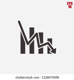 Decrease Icon, Down, Drop Vector Sign Isolated On Light Grey Background, Financial Loss, Bankrupt Illustration For Graphics, Web Design,logos And Apps