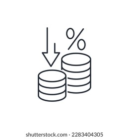 Decrease in income level. A crisis. Symbol of financial interest. Vector linear icon isolated on white background.