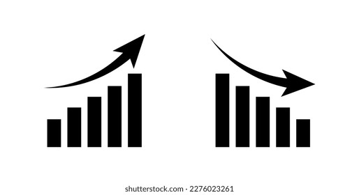 Decrease and increase bar graph icon. Vector illustration isolated on white background.