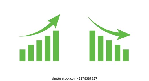 Decrease and increase bar graph icon. Vector illustration isolated on white background.