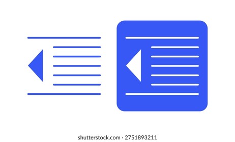 Decrease indent text icon representing paragraph alignment control used to reduce indentation and organize text layout within document editing writing and publishing workflows.