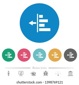 Decrease left indentation of content flat white icons on round color backgrounds. 6 bonus icons included.