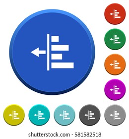 Decrease left indentation of content round color beveled buttons with smooth surfaces and flat white icons