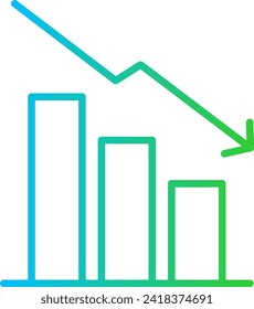 Decrease performance business icon with blue and green gradient outline style. decrease, arrow, down, business, symbol, price, financial. Vector Illustration