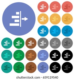 Decrease right indentation of content multi colored flat icons on round backgrounds. Included white, light and dark icon variations for hover and active status effects, and bonus shades.