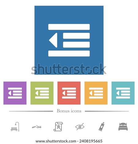 Decrease text indentation flat white icons in square backgrounds. 6 bonus icons included.
