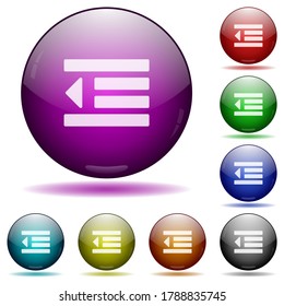 Decrease text indentation icons in color glass sphere buttons with shadows