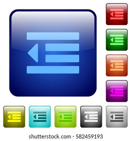 Decrease text indentation icons in rounded square color glossy button set