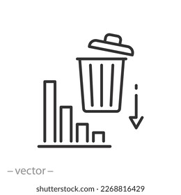 decrease waste icon, reducing discarded garbage, thin line symbol on white background - editable stroke vector illustration eps10