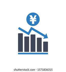 Decrease Yen Currency Chart Icon in Blue Gray Color