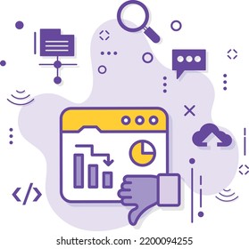 Decreased CTR Sign, Low bounce rate stock illustration, Low Click through rate Concept, Financial Loss with Small down trend Graph Vector Icon Design, SEO and Digital Marketing Symbol, 